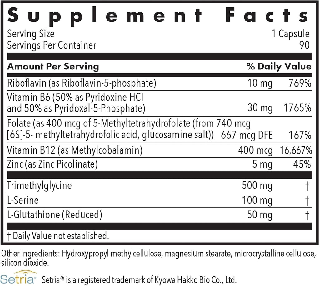 ARG Homocysteine Plus - Complejo de Vitaminas B Metiladas con Glutatión, 90 Cápsulas
