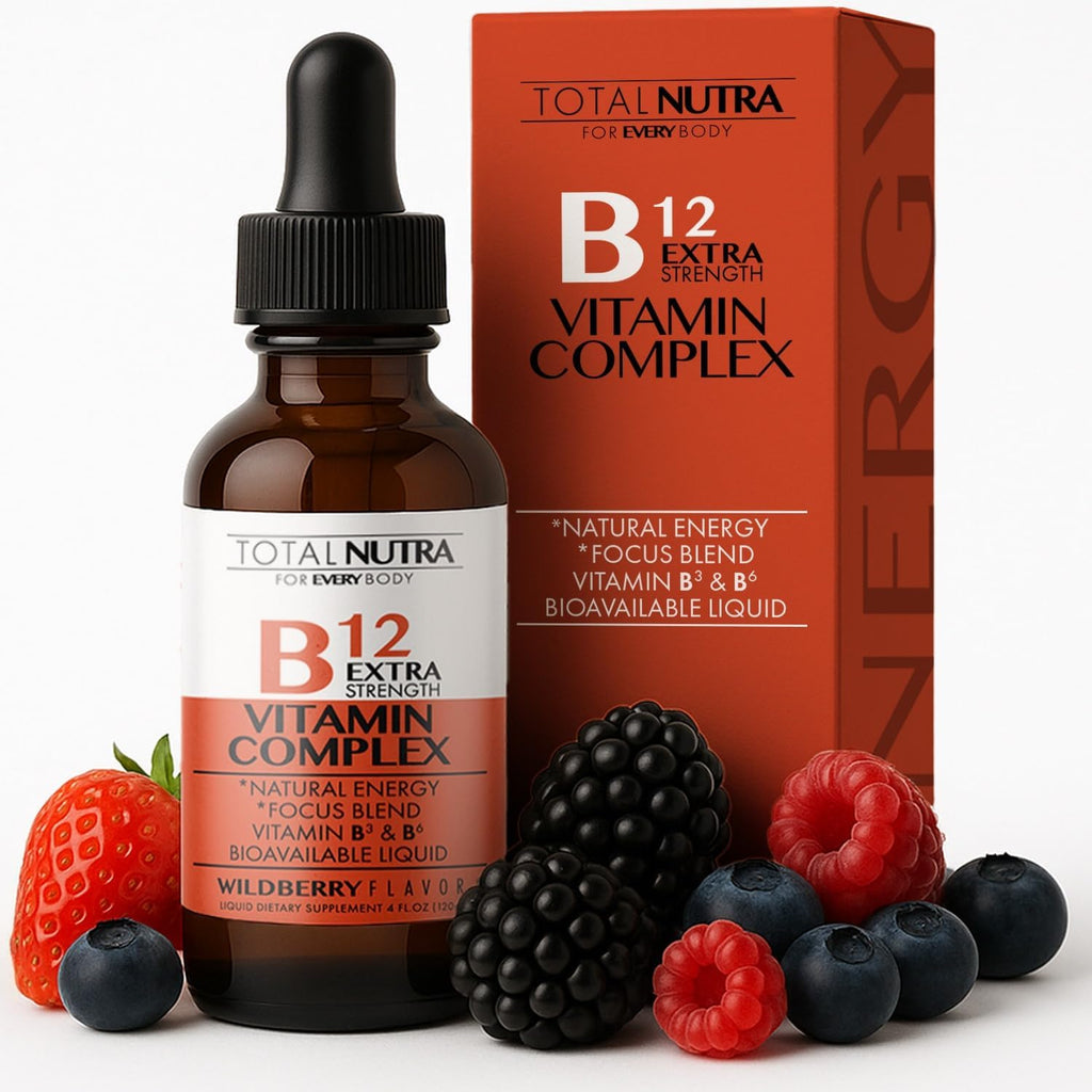 Total Nutra Extra Strength Liquid B12 Vitamin Drops - Complejo B Líquido con B12, B6, B3 - 118 ml