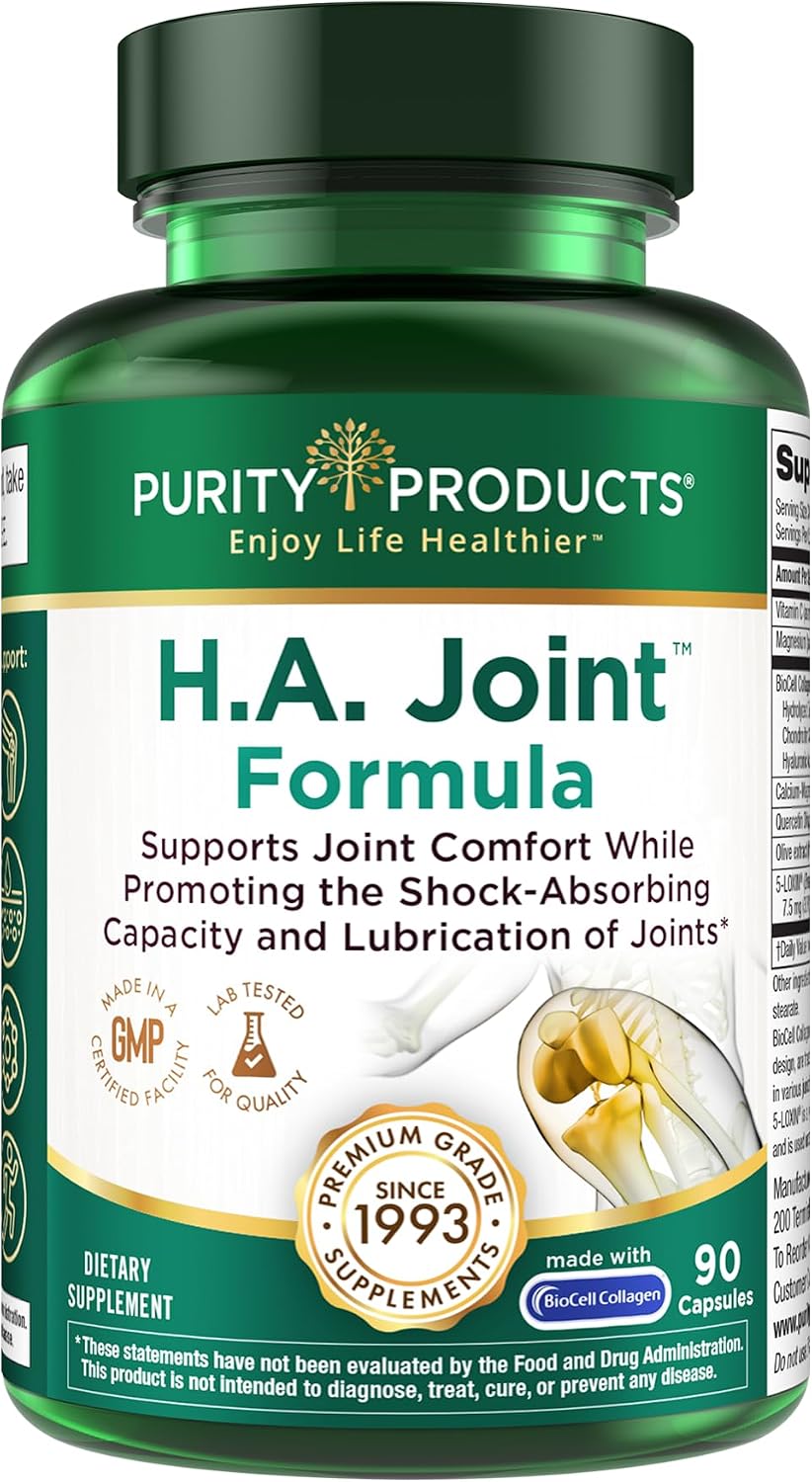 Purity Products HA Joint Formula: Hyaluronic Acid, Multi-Collagen, and 5-Loxin for Joints and Skin - 90 Capsules