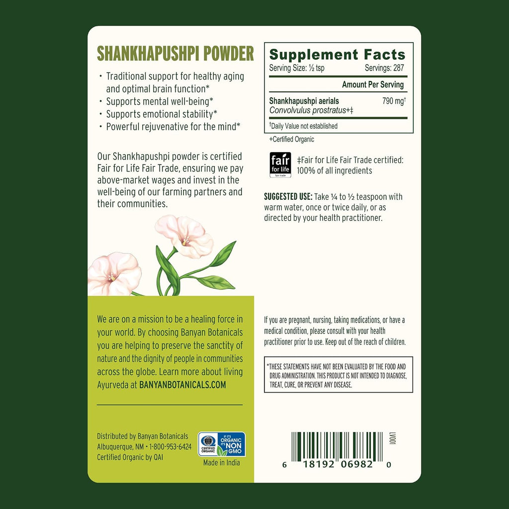 Banyan Botanicals Shankhapushpi en polvo – Ecológico – 227 g (½ lb)