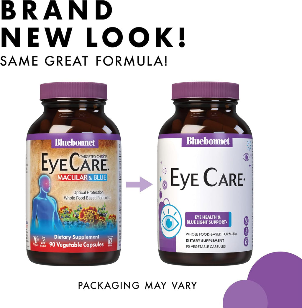 Bluebonnet Nutrition Eye Care Macular & Blue, Salud ocular y protección contra luz azul, Vegano, Certificado Kosher, Sin gluten, Sin lácteos, 60 Cápsulas vegetales, 30 dosis
