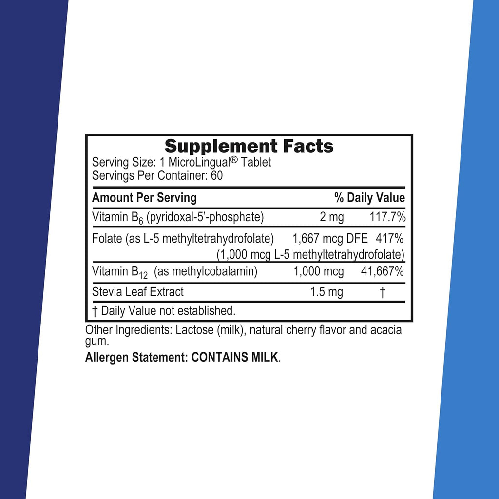 Superior Source No Shot Vitamina B12 Metilcobalamina 1000 mcg + B6 + Metilfolato 1000 mcg - 60 Comprimidos Sublinguales