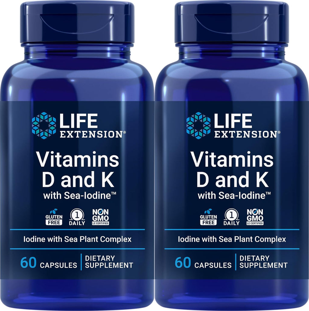 Life Extension Vitaminas D y K con Yodo Marino - 60 Cápsulas (Pack de 2)