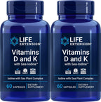 Life Extension Vitaminas D y K con Yodo Marino - 60 Cápsulas (Pack de 2)