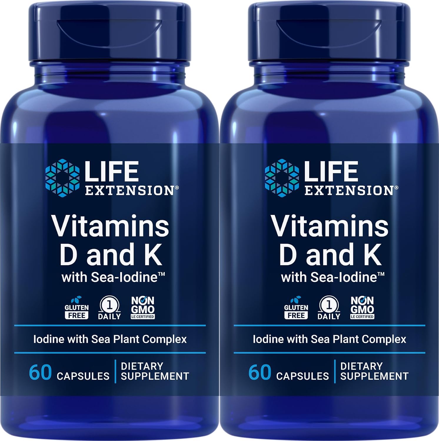 Life Extension Vitaminas D y K con Yodo Marino - 60 Cápsulas (Pack de 2)
