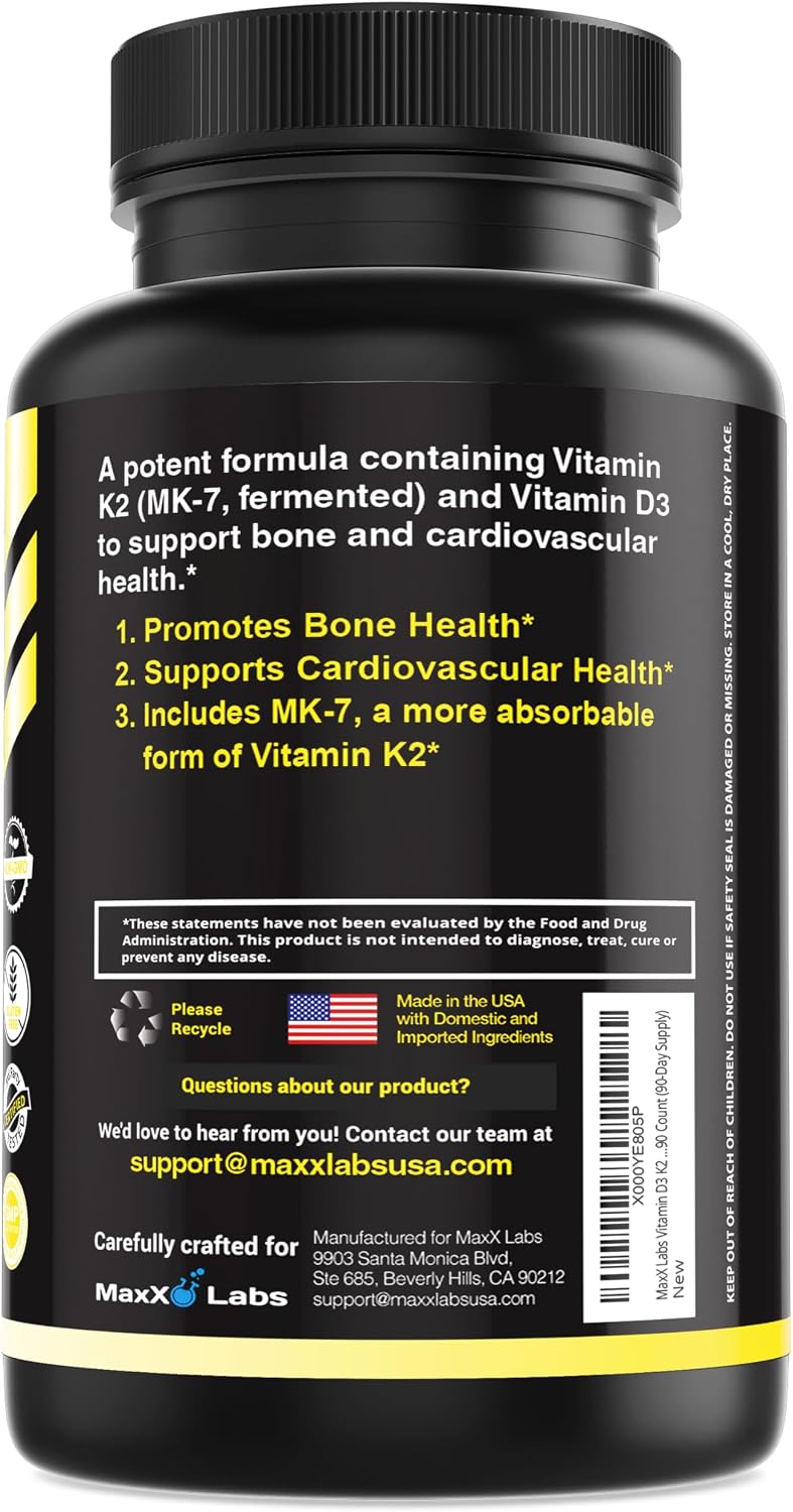 MaxX Labs Vitamina D3 3000 UI + K2 MK-7 | 90 Cápsulas | Suplemento Alimenticio