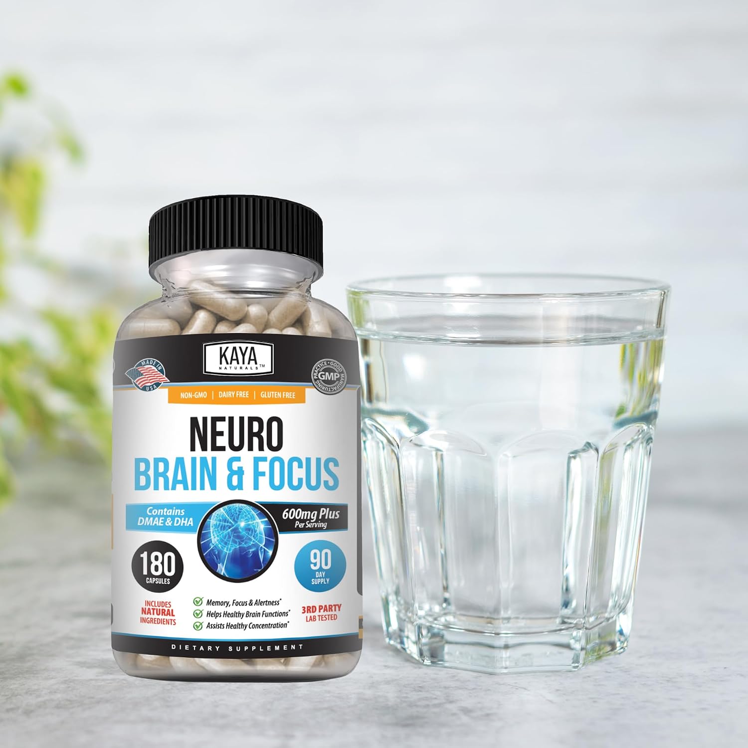 Kaya Naturals Neuro Brain - Suplemento Nootrópico para Memoria y Concentración (180 Cápsulas)