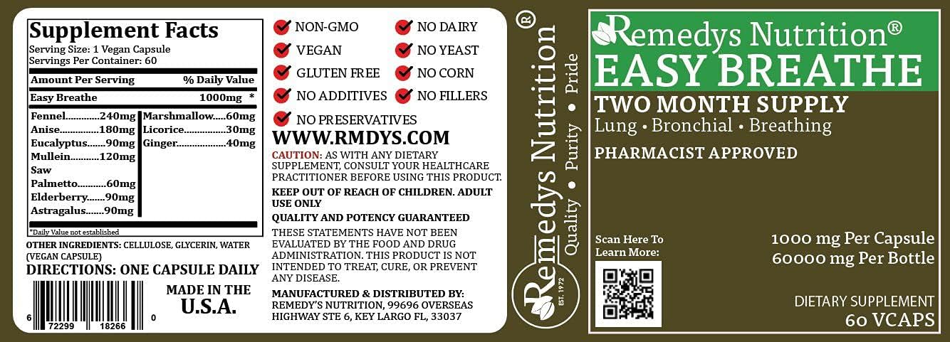 Easy Breathe | 1000 mg, 60 Cápsulas Veganas - Complemento Alimenticio de Hierbas