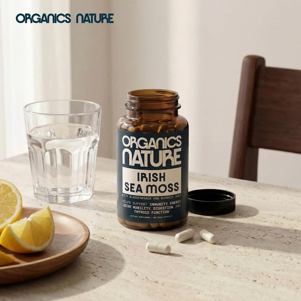 ORGANICS NATURE Irish Sea Moss Cápsulas 90 uds | Suplemento de Algas Marinas con Burdock y Bladderwrack