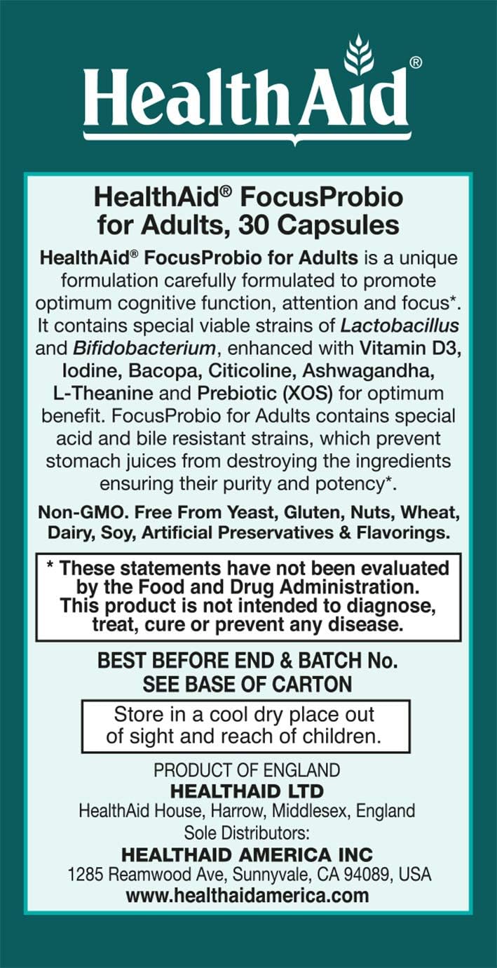 FocusProbio for Adults: Gut-Brain Support Probiotic with Bacopa, Citicoline, L-Theanine & Ashwagandha