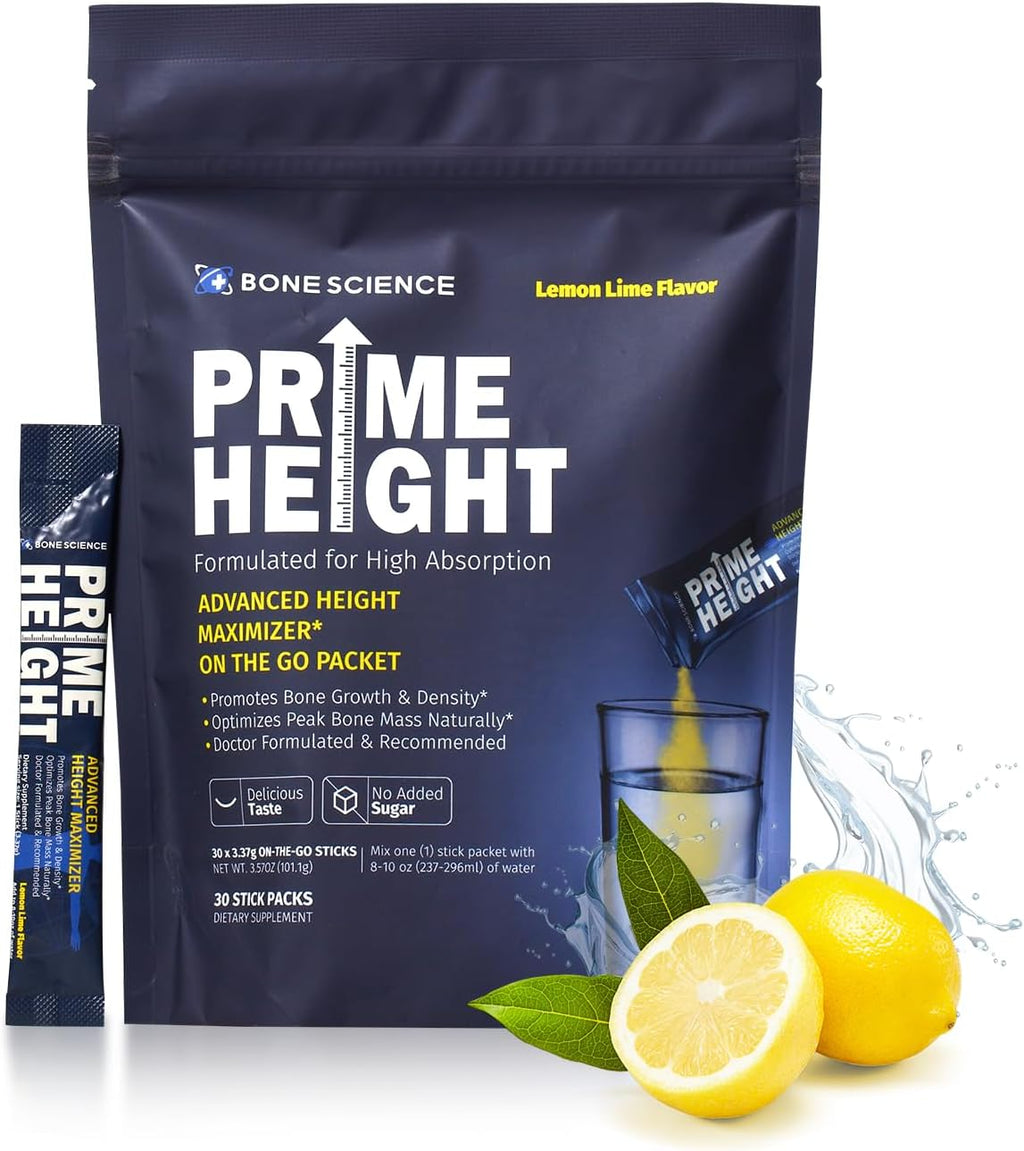 BONE SCIENCE Height Multivitamínico en Polvo para Niños y Adolescentes, Sabor Limón-Lima, 30 Sticks