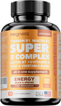 MEGNETA Complejo Vitamínico B Hombres y Mujeres - Mezcla de Frutas y Verduras B-Complex con B1, B2, B3, B5, B6, B7, B12, Vitamina E, Folato - Suplemento Energía, Cerebro y Corazón, 60 Cápsulas