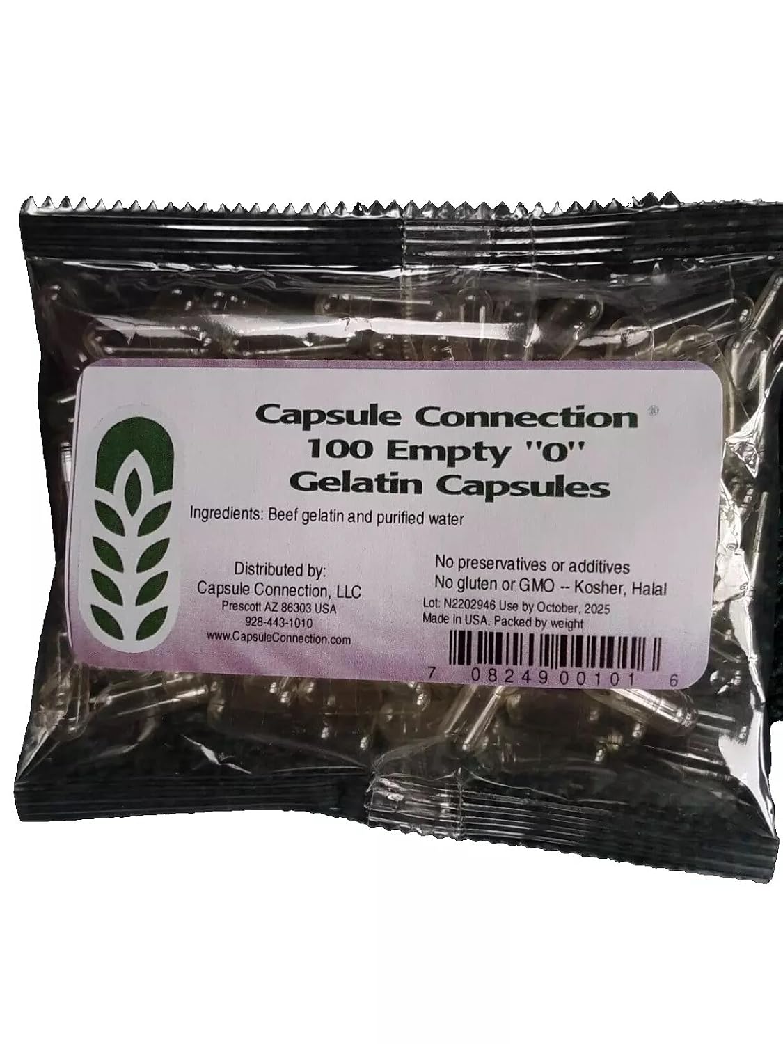 Capsule Connection 1000 Empty Gelatin Capsules Size 0, Made in USA, Resealable Bag