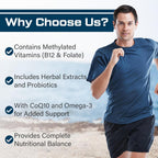 Multivitamínico para Hombres 50+ con B12 Metilada y Folato, 180 Cápsulas