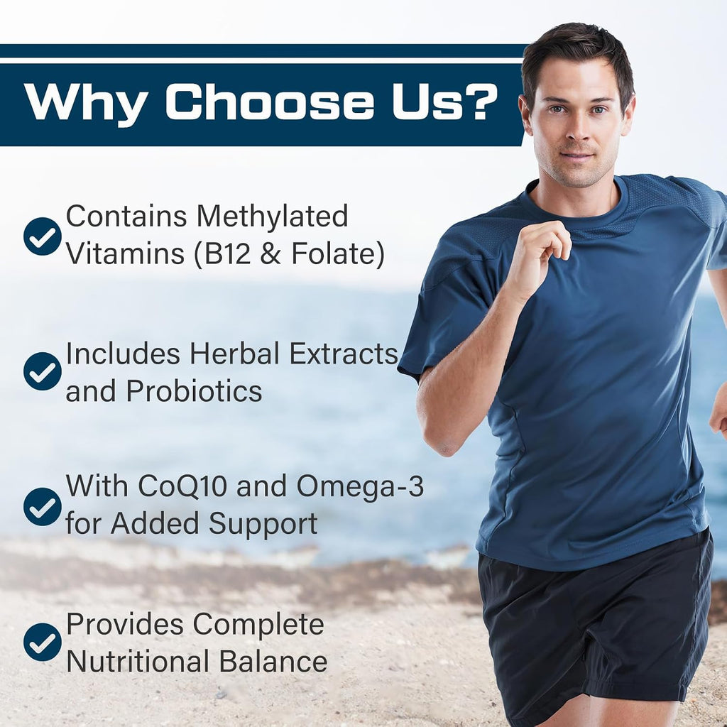 ThrivyThystle Multivitamínico para Hombres 50+ con B12 Metilada, Folato, Omega-3 y CoQ10 | 90 Cápsulas