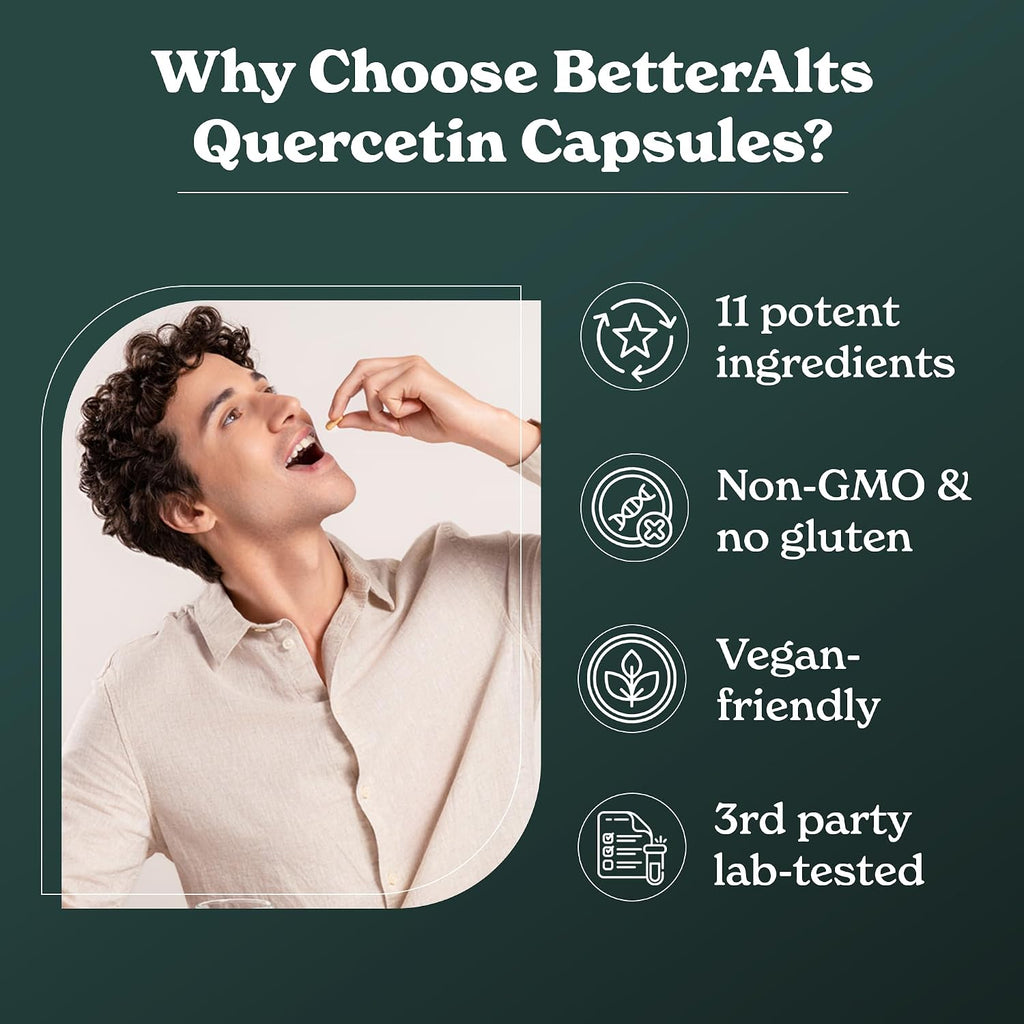 Better Alt 100mg Quercetin Capsules con Saúco, Ashwagandha y 9 Hierbas Potentes