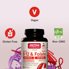 Jarrow Formulas Ultra Strength Metil B-12 5000 mcg + Metil Folato 800 mcg + P-5-P, 60 Comprimidos Masticables