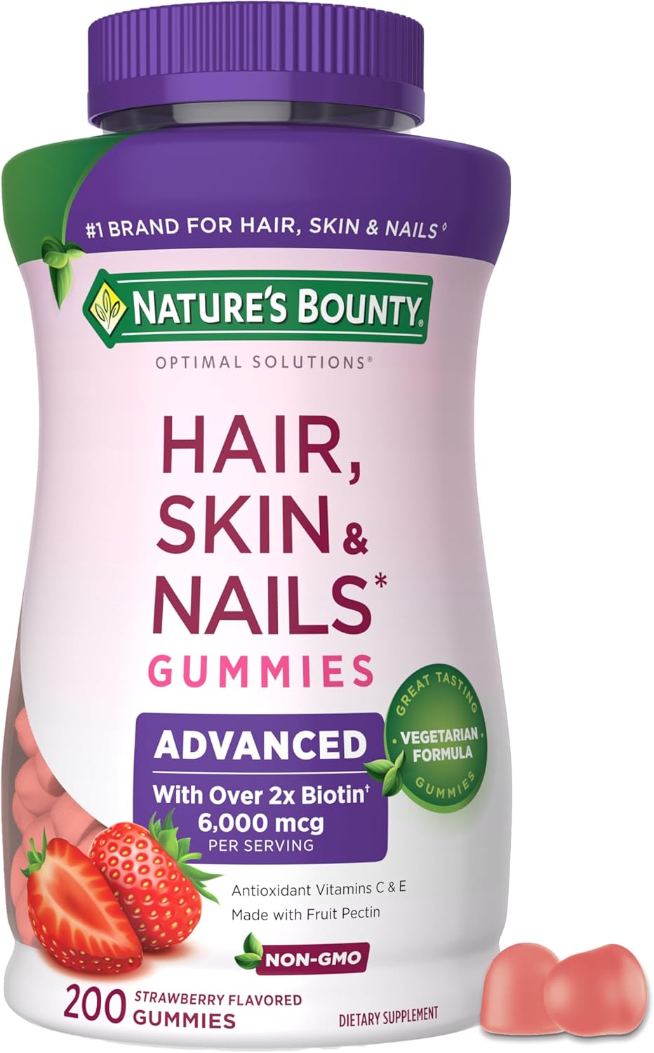 Nature's Bounty Gominolas Advanced Hair, Skin and Nails con Biotina 6000 mcg, 200 uds