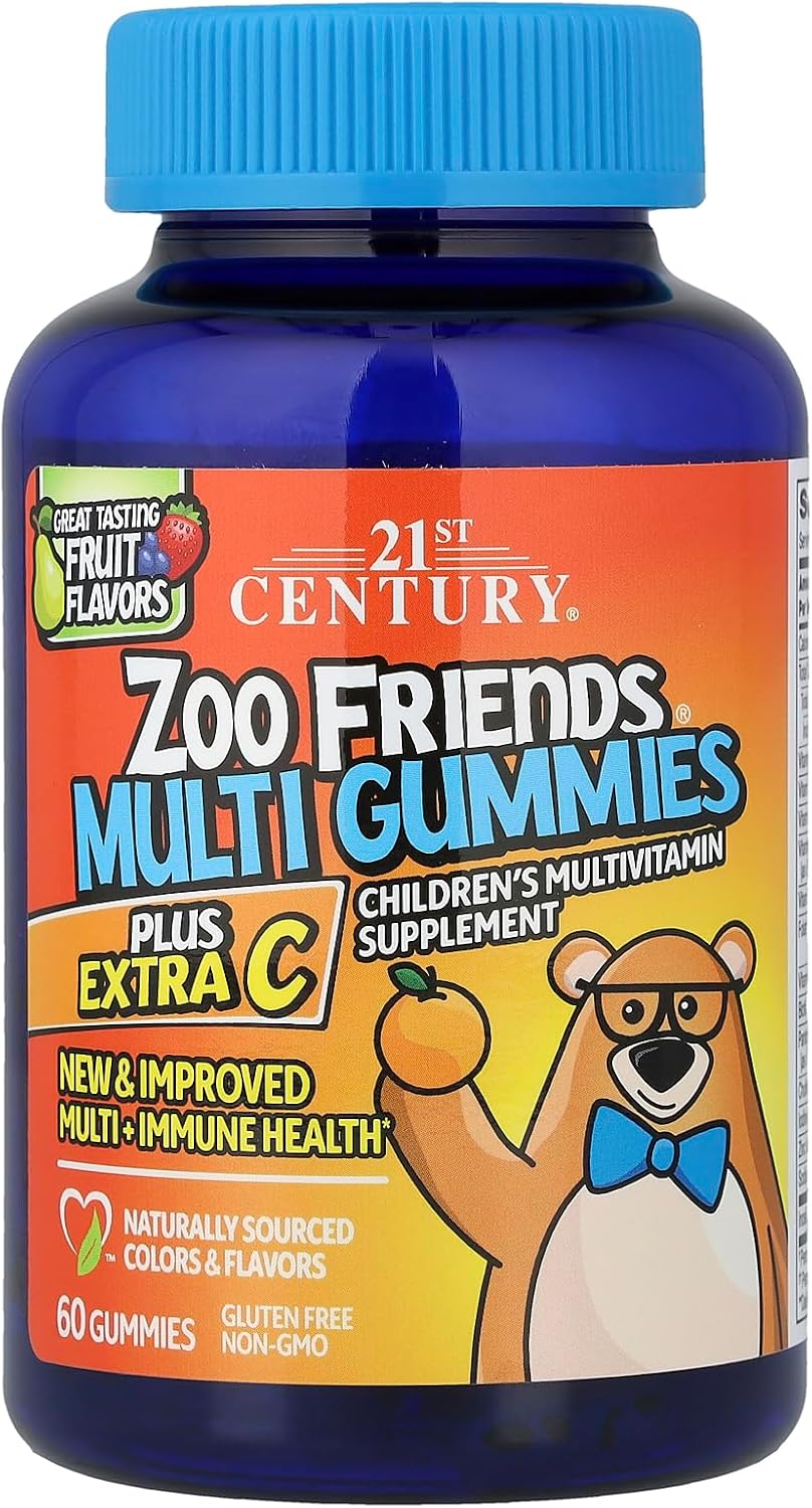 21st Century Zoo Friends Multi Gomitas Plus Extra C, 60 Gomitas Sabor Frutas
