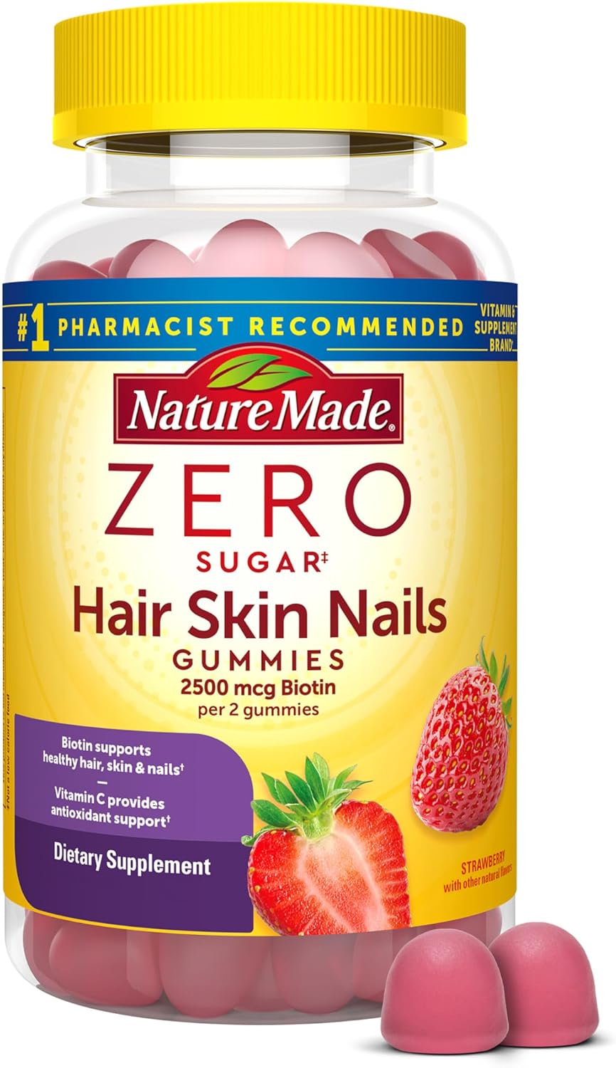 Nature Made Gominolas Sin Azúcar para Cabello, Piel y Uñas, Biotina 2500 mcg, 120 Gominolas, 60 Días