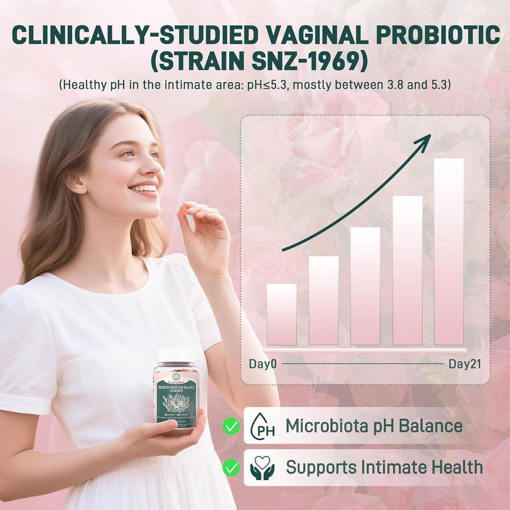 LanranBee Premium Feminine Balance Gummies - Probiótico Vaginal - 60 Gominolas - Sabor Piña Hawaiana