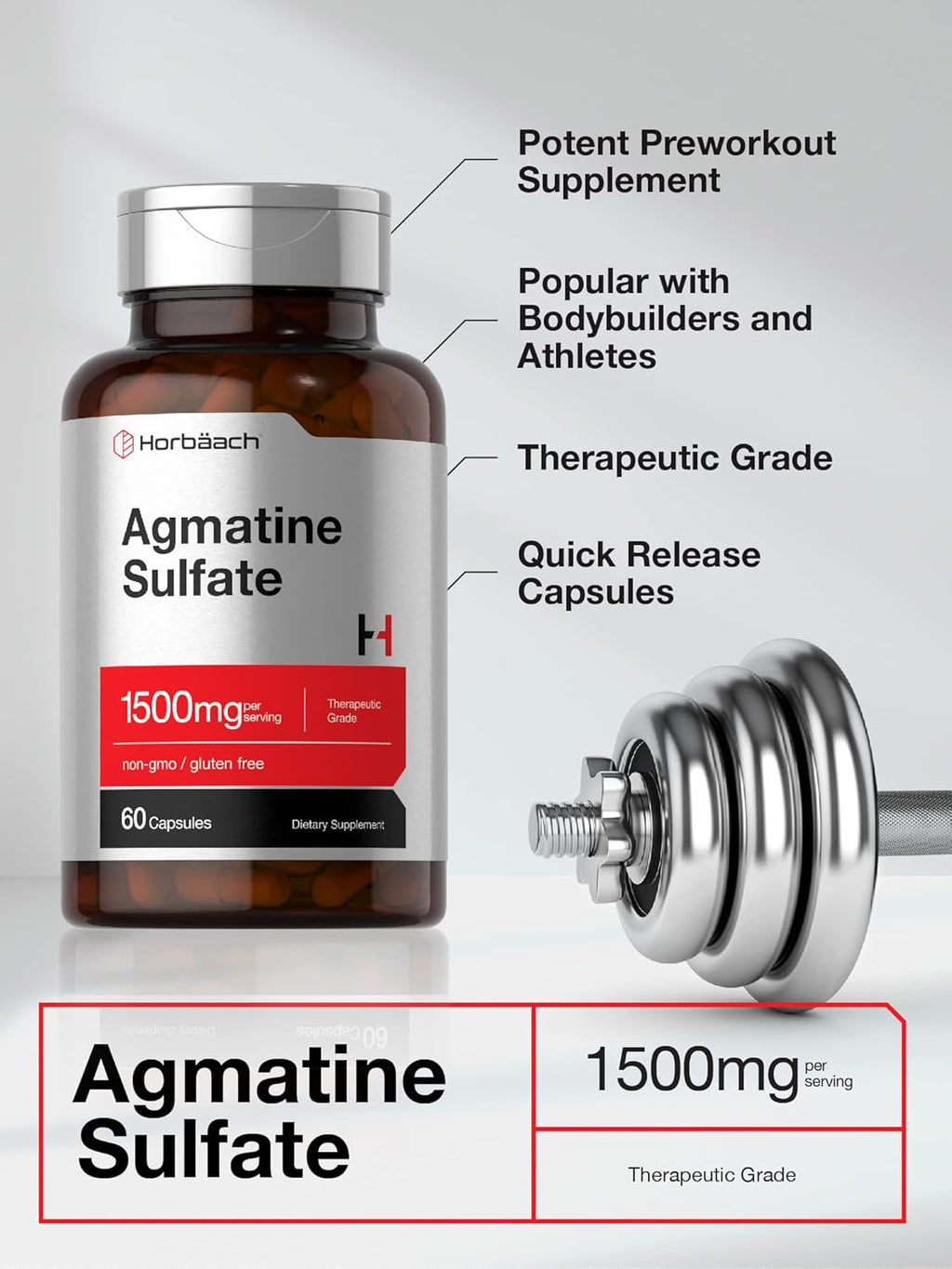 Horbäach Sulfato de Agmatina 1500 mg, 60 Cápsulas