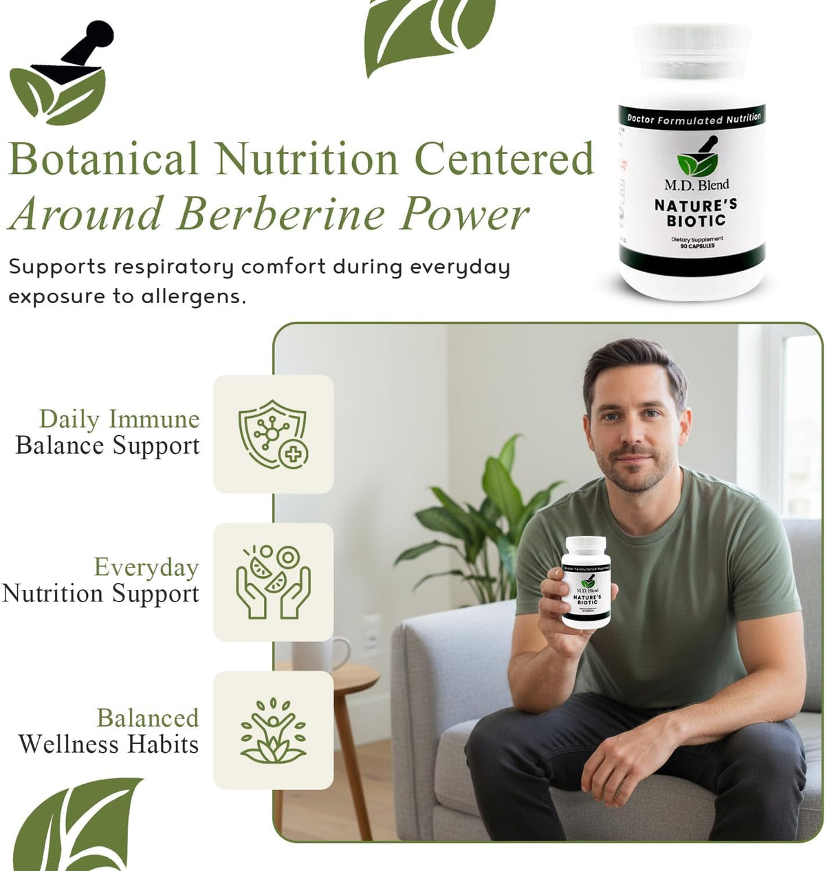 Nature's Biotic Berberine con Complejo de Orégano, Ajo, Vitaminas C y B6, Magnesio y Zinc, 90 Cápsulas – Image 2
