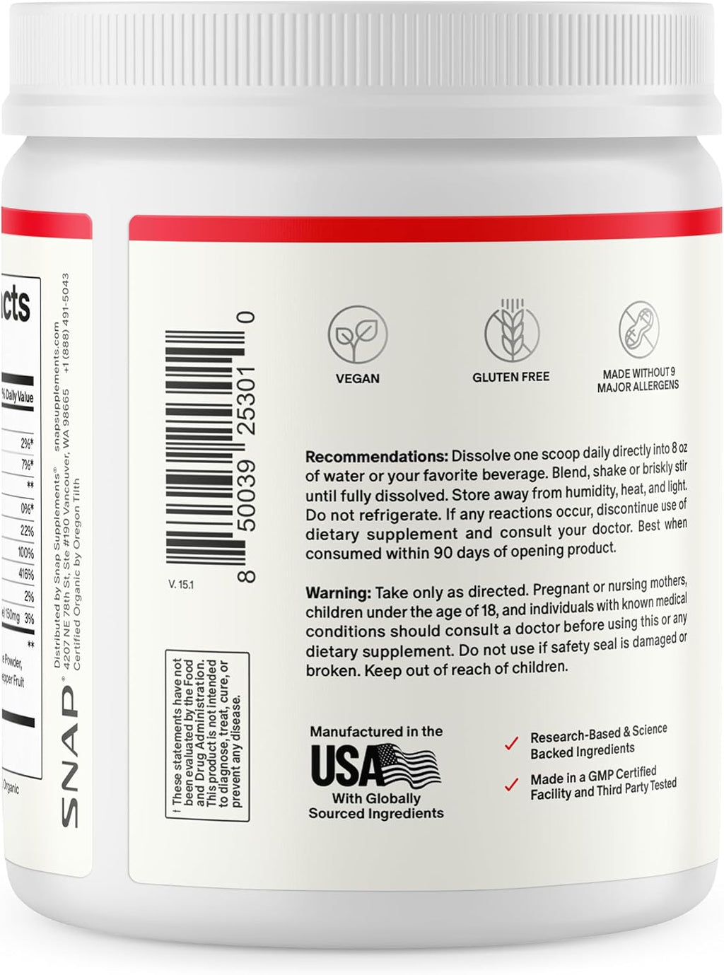 Snap Supplements Remolacha Orgánica en Polvo - Potenciador de Óxido Nítrico con Granada y Espinaca Roja - Sin Cafeína - 30 Servicios