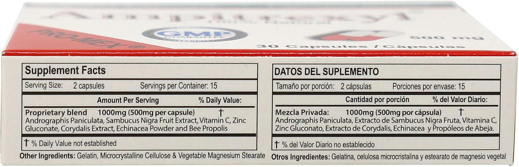 Ampitrexyl Fórmula 100% Natural - Vitamina C y Zinc - 30 Cápsulas - 500 mg