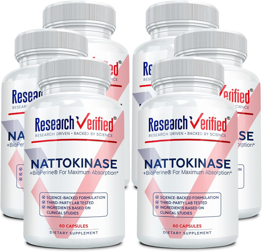 Research Verified Nattokinasa - 4000 FU - Apoyo Circulatorio - BioPerine, Sin Vitamina K2 - 60 Cápsulas - Pack de 3