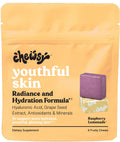 Chewsy Youthful Skin - Gomitas de vitaminas para una piel radiante e hidratada, con ácido hialurónico, extracto de semilla de uva, antioxidantes y minerales, sabor frambuesa limón (envase de 6 días)