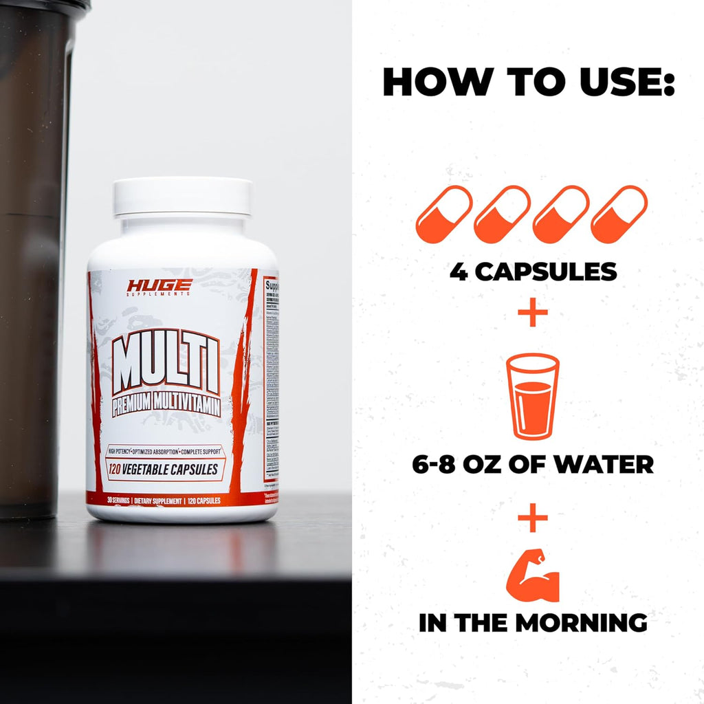 Huge Multi, Multivitamínico para Hombres, Fórmula Completa para Deportistas y Culturistas, 120 Cápsulas