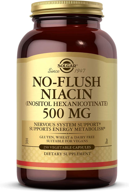 Solgar No-Flush Niacin 500 mg – 250 Cápsulas – Metabolismo energético: la niacina contribuye al metabolismo – Image 1
