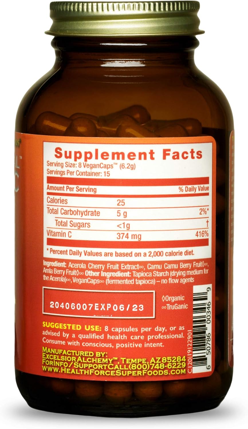 HEALTHFORCE SUPERFOODS Truly Natural Vitamina C - 120 Cápsulas Veganas