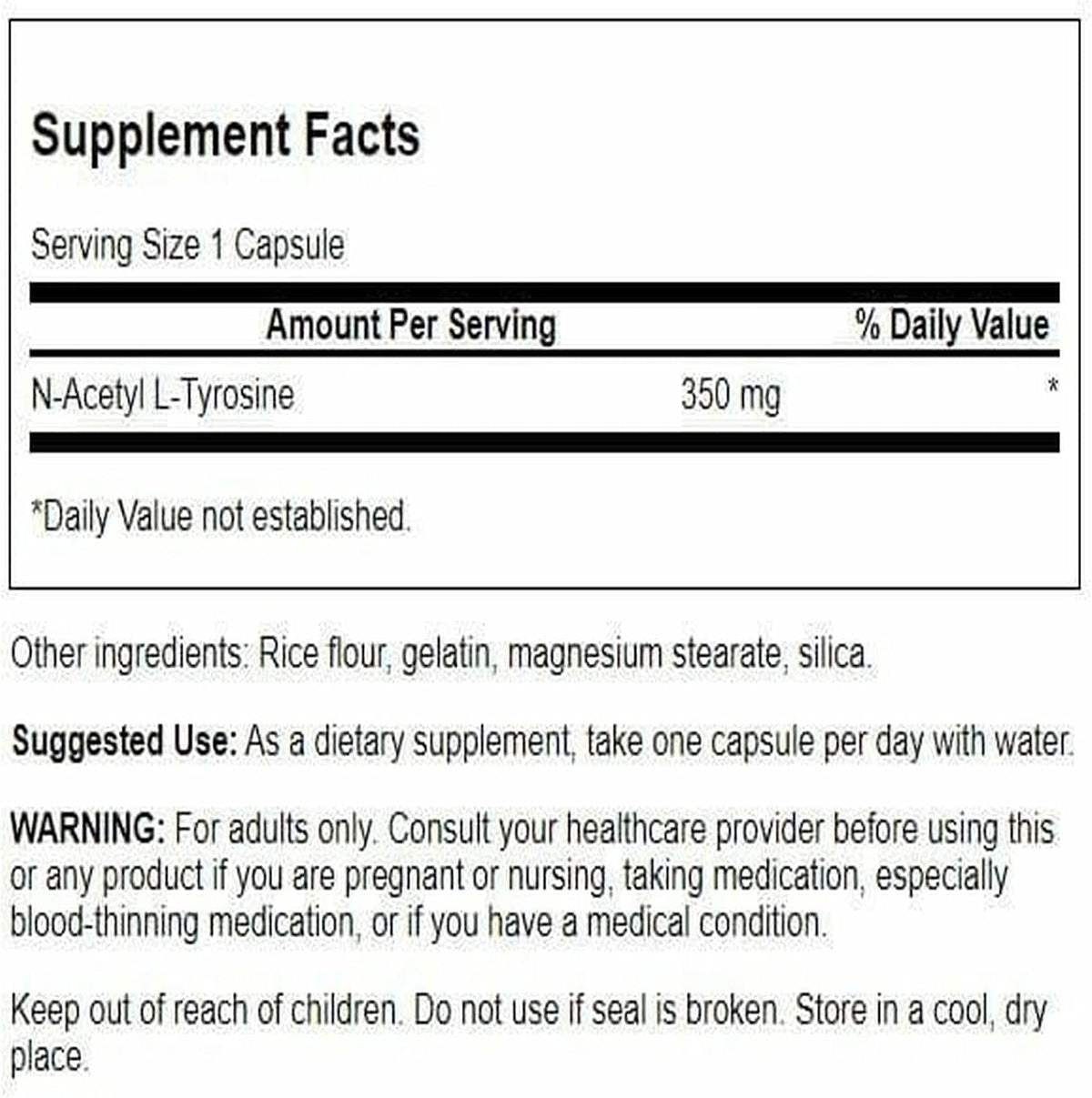 Swanson N-Acetil L-Tirosina 350 mg - 60 Cápsulas – Image 2