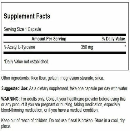 Swanson N-Acetil L-Tirosina 350 mg - 60 Cápsulas – Image 2