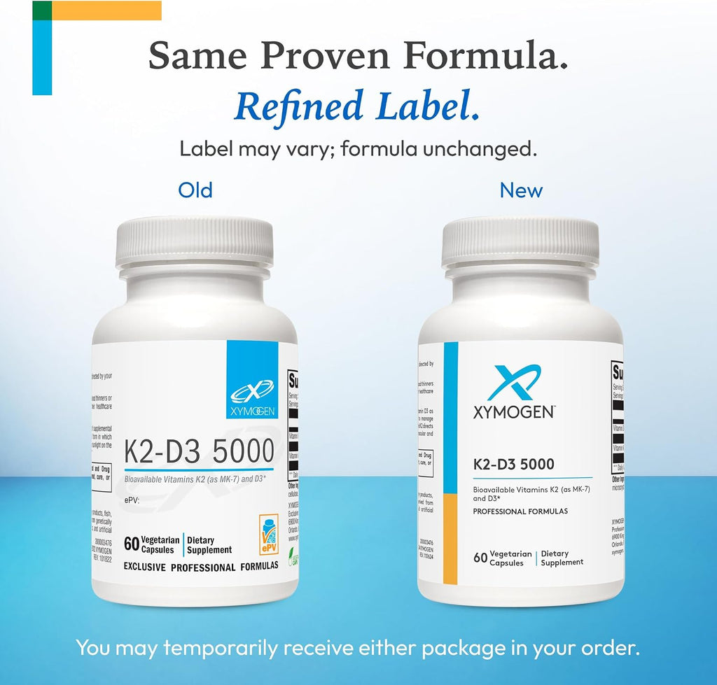 XYMOGEN K2-D3 5000 - Vitamina D3 y K2, 60 Cápsulas