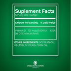Vitamina D3 5000 IU (125 mcg) – 200 Softgels (Pack de 2) – Suplemento de Alta Potencia para Huesos e Inmunidad