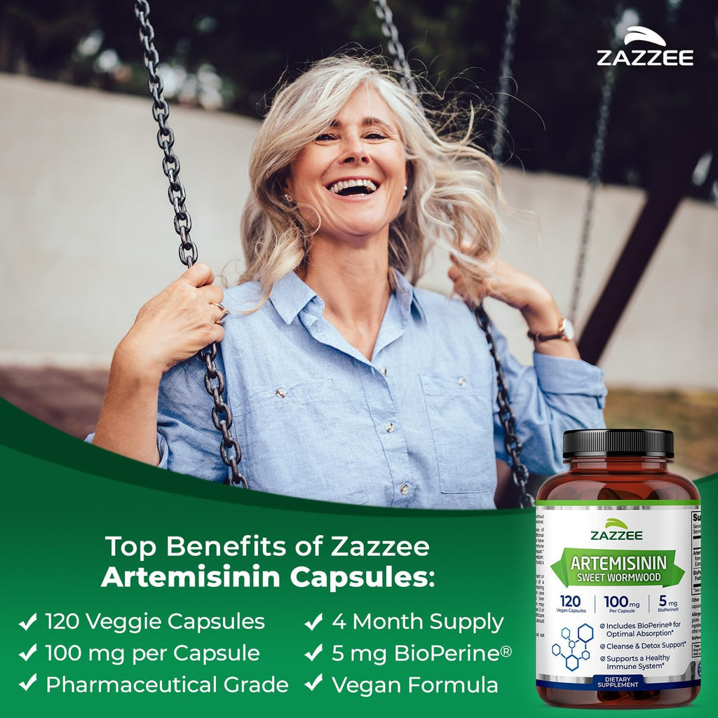Zazzee Artemisinina de Alta Absorción, 100 mg por Cápsula, 120 Cápsulas Veganas, con 5 mg de BioPerine