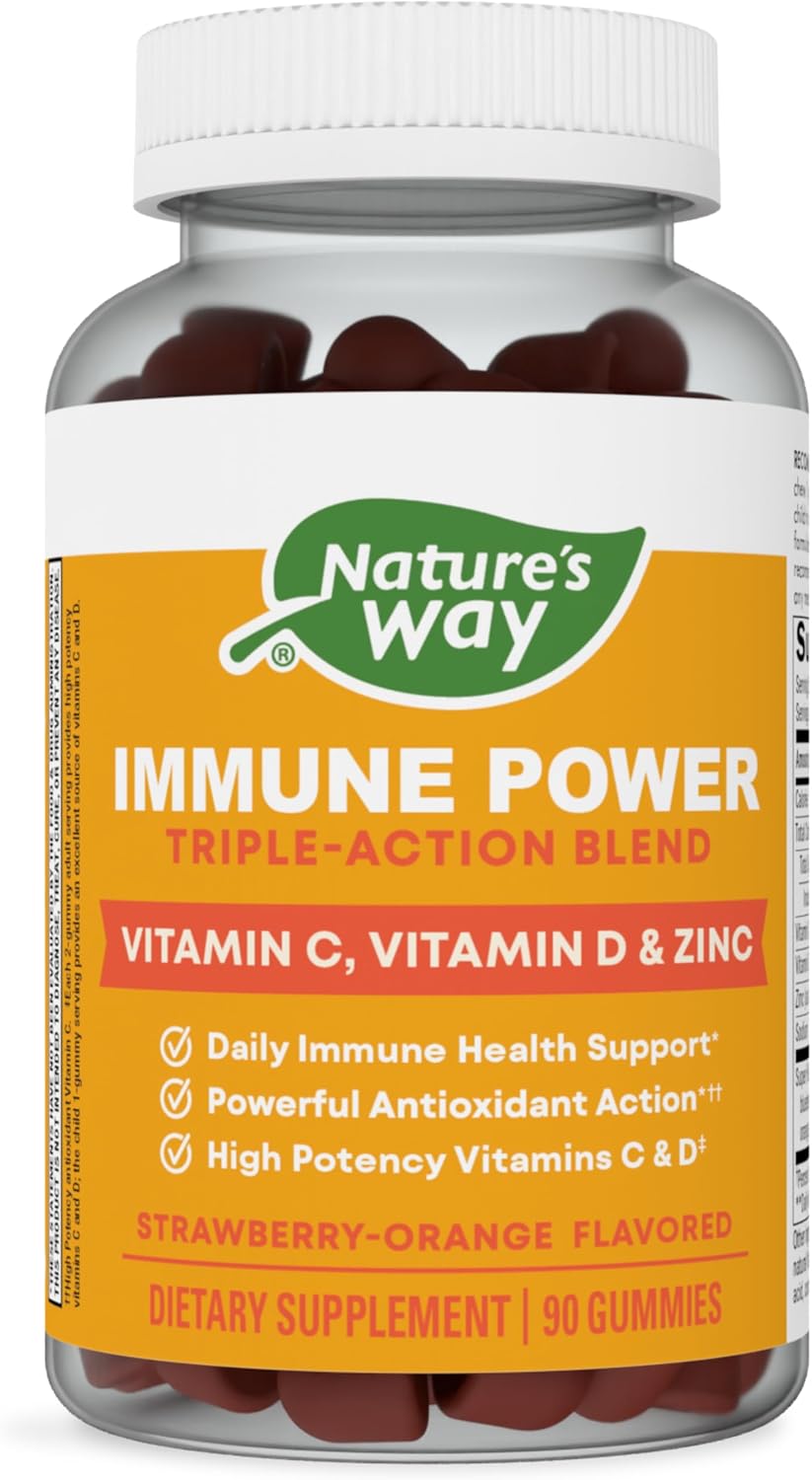 Nature's Way Immune Power, Gominolas de Vitaminas C y D con Zinc, Sabor Fresa-Naranja, 90 Gominolas