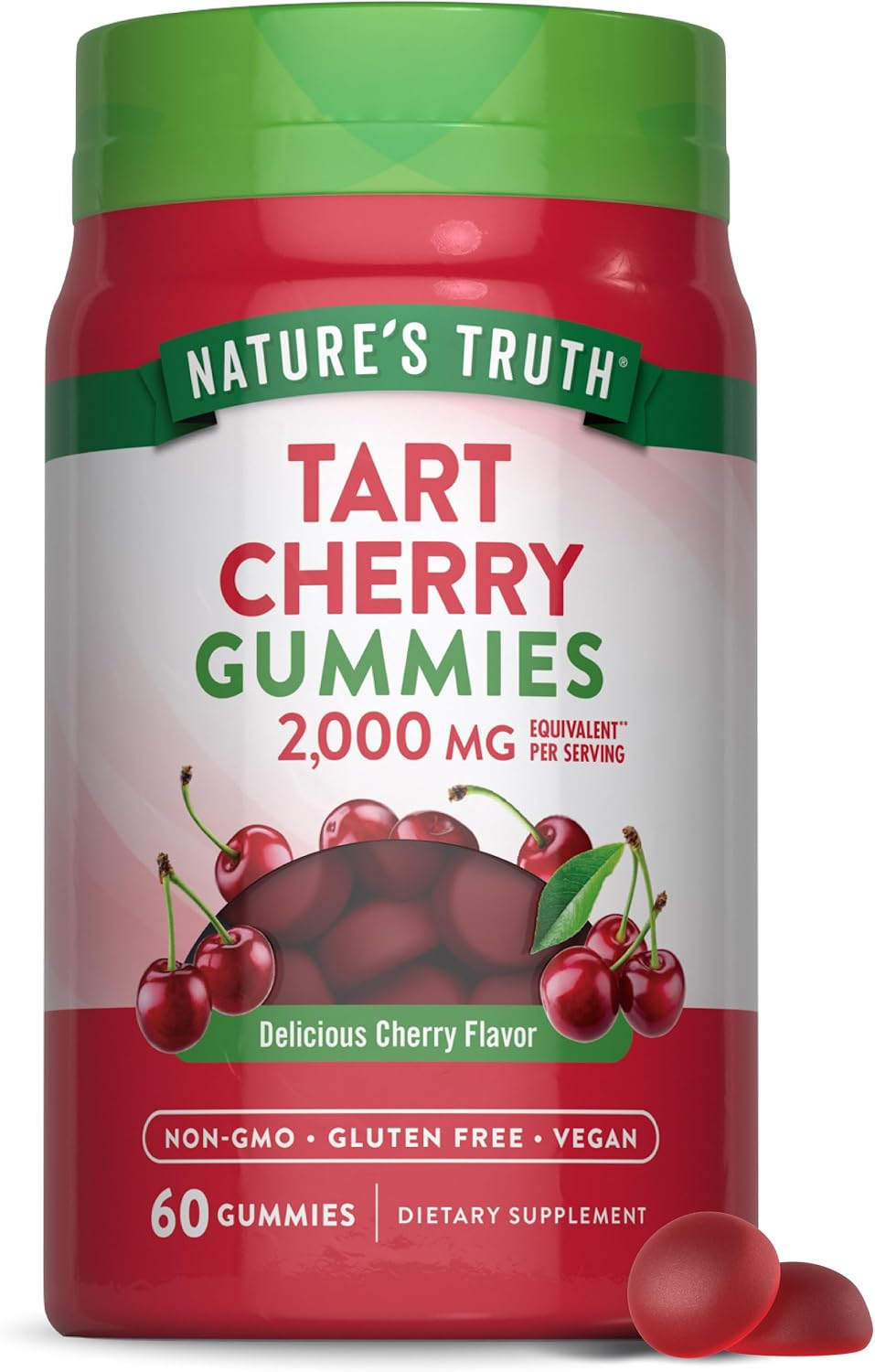 Nature's Truth Gominolas de Cereza Ácida - 60 ud. - Vegano, Sin OGM, Sin Gluten - Sabor Cereza