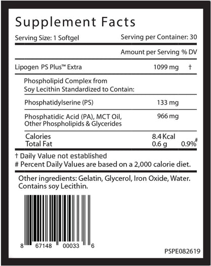 Lipogen PS Plus Extra – Suplemento Cerebral con Fosfatidilserina 133mg – Memoria y Enfoque – 60 Cápsulas (Pack de 2) – Image 2