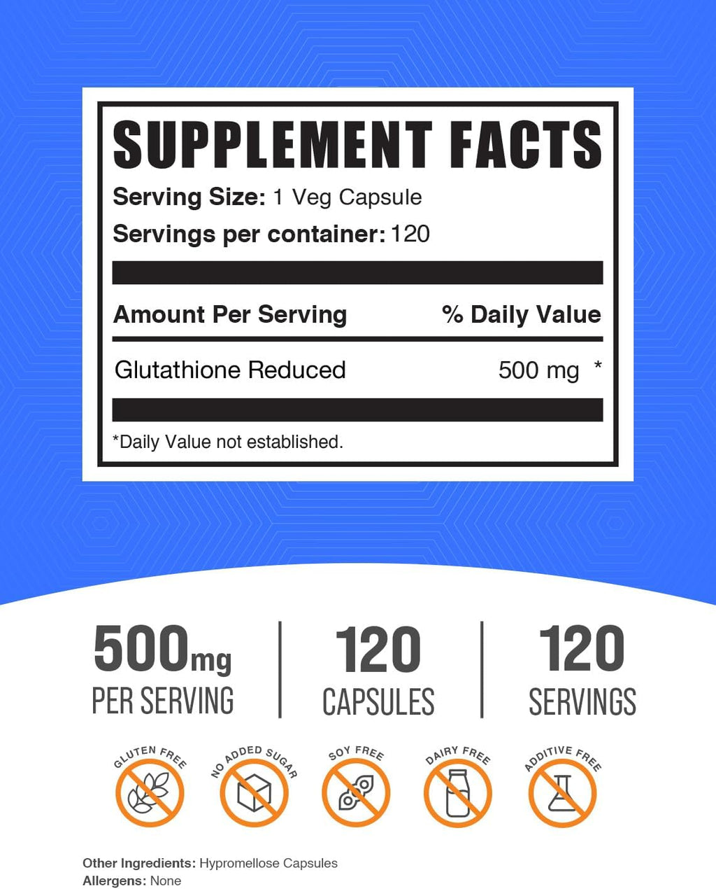Glutatión Reducido Cápsulas 500mg - Suplemento de Glutatión - Sin Gluten, 120 Cápsulas