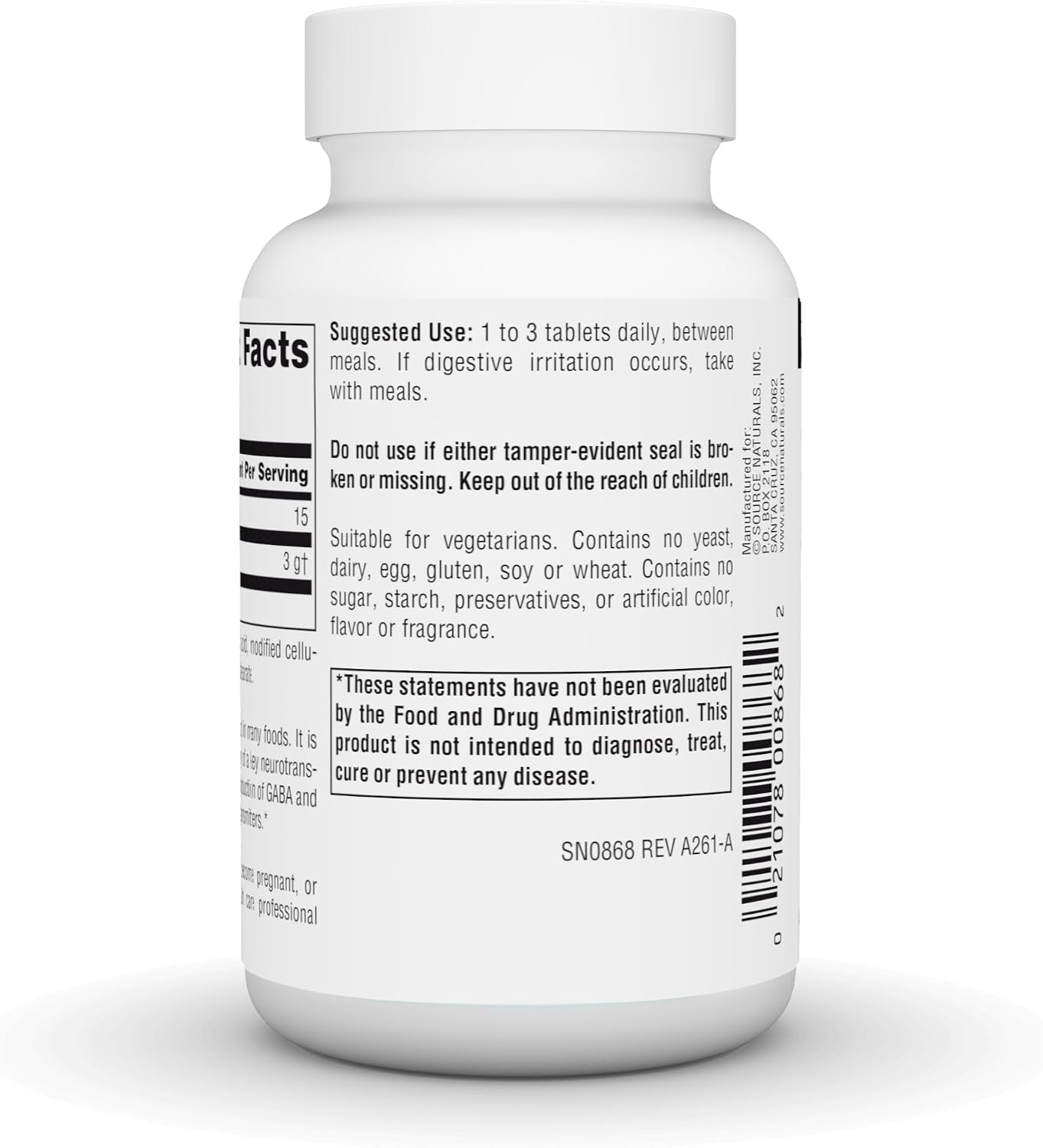 Source Naturals Ácido L-Piroglutámico - Suplemento Alimenticio - 1000 mg - 60 Comprimidos Vegetarianos