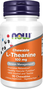 NOW Foods, L-Teanina 100 mg con Inositol y Taurina, 90 Comprimidos Masticables