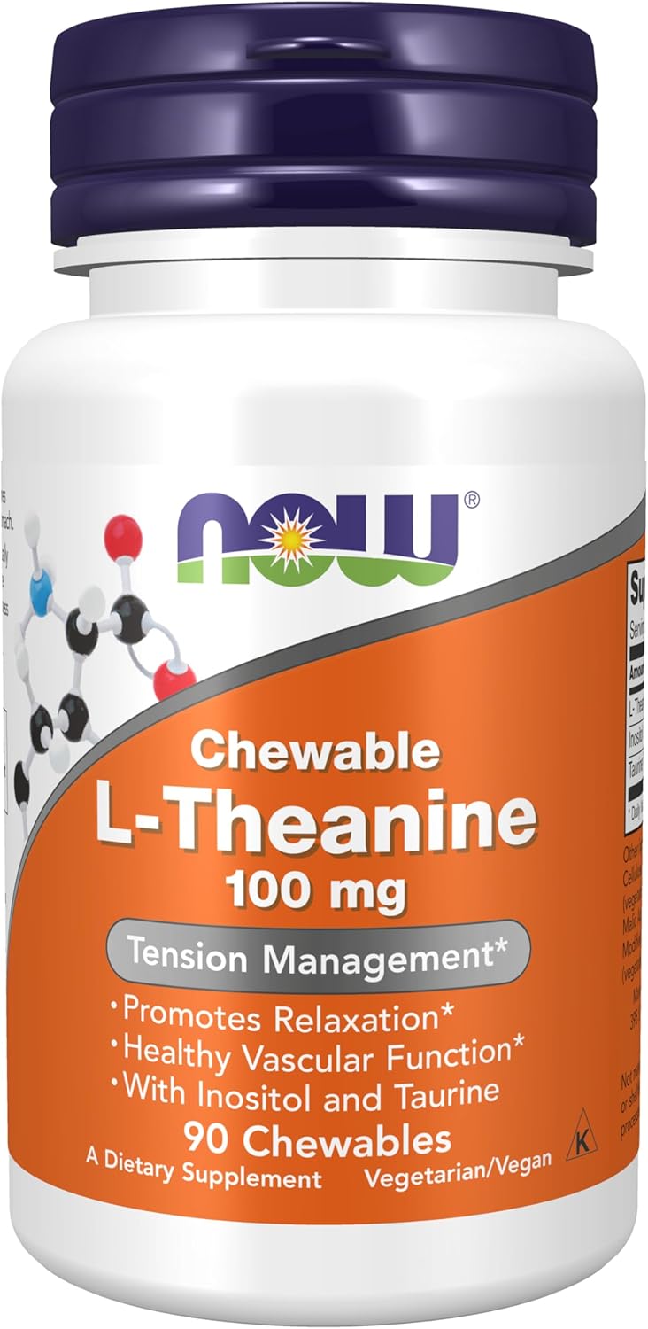 NOW Foods, L-Teanina 100 mg con Inositol y Taurina, 90 Comprimidos Masticables