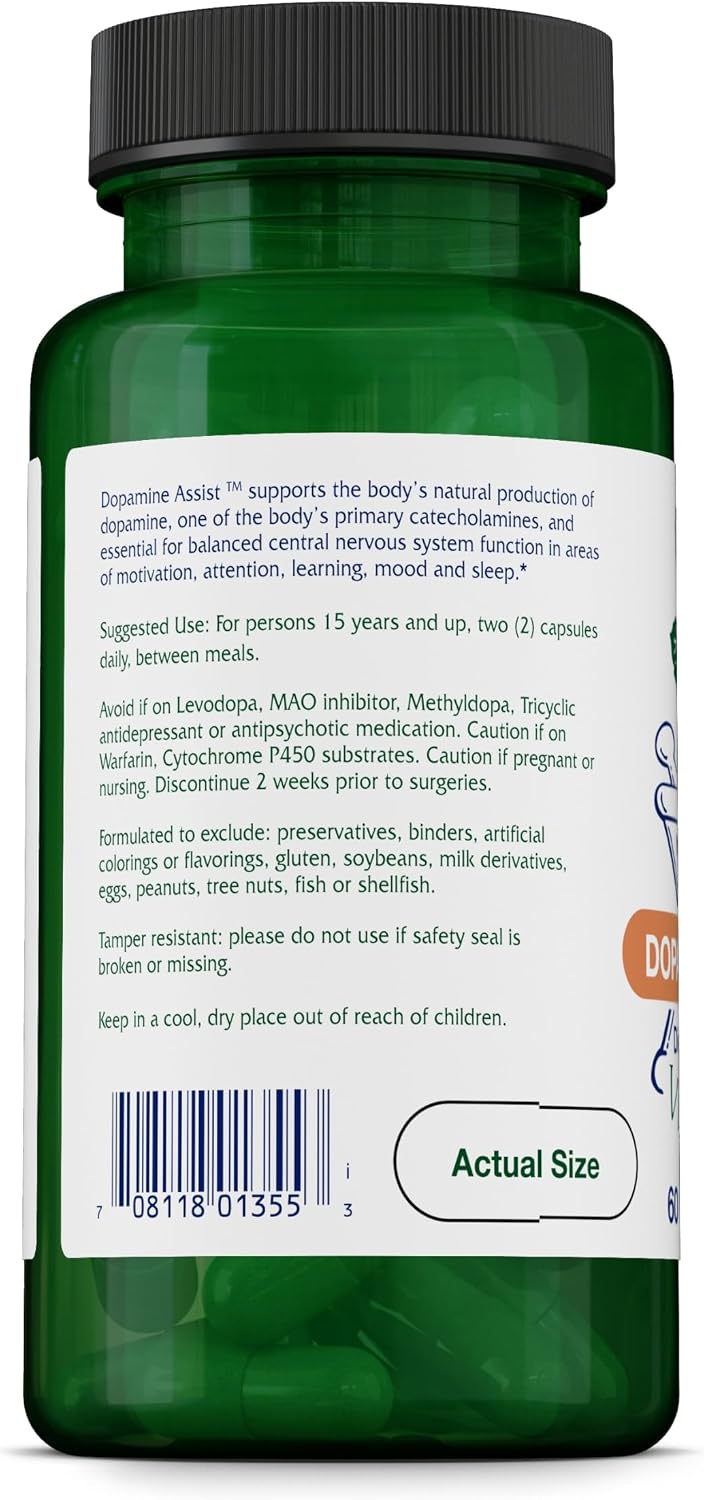 Vitanica Dopamine Assist - Suplemento para apoyo de neurotransmisores con tirosina y vitamina B6 - 60 cápsulas veganas