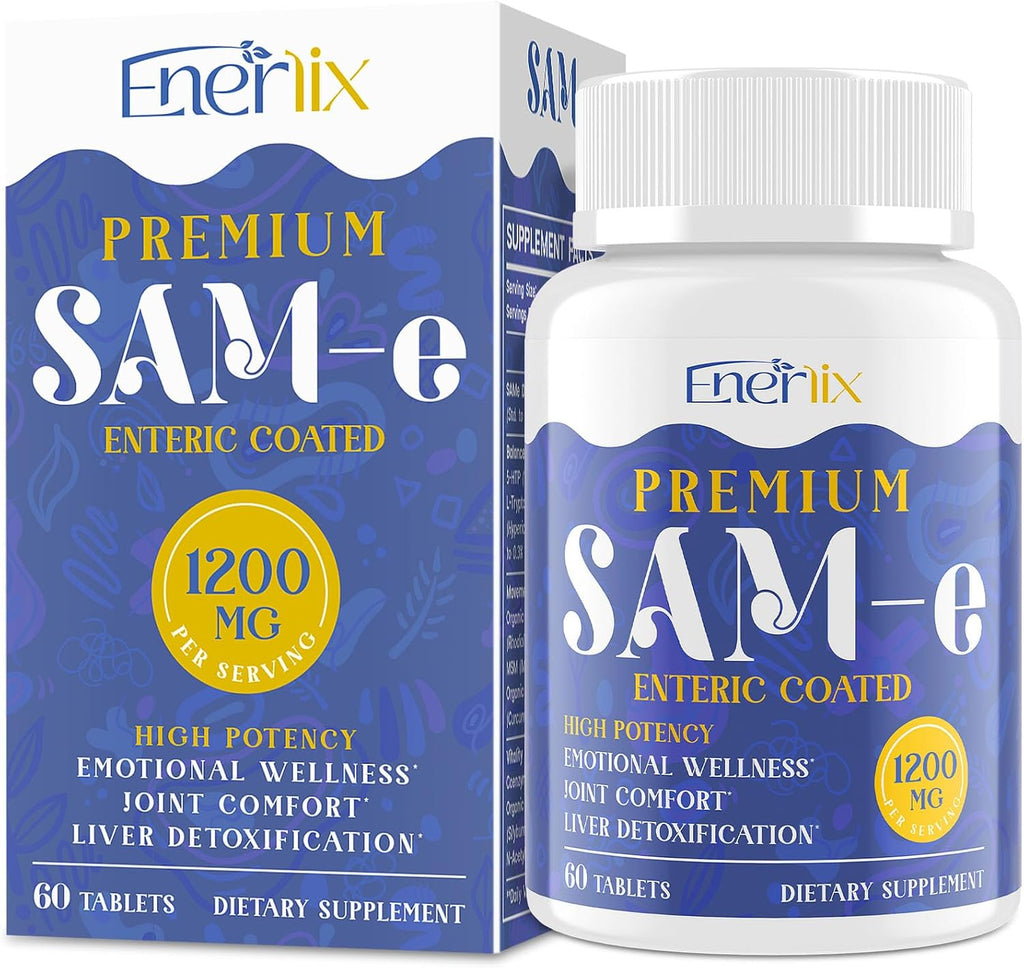 Enerlix SAM-e 1200 mg con CoQ10 y 5-HTP - 60 Comprimidos Recubiertos Entéricos Veganos
