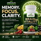 GREEN VALLEY NATURALS Brain Vitality Plus™ – Apoyo Cognitivo para Memoria, Concentración y Claridad Mental con Cognizin® Citicolina, Bacopa Monnieri y DHA Omega-3 | 60 Cápsulas Blandas