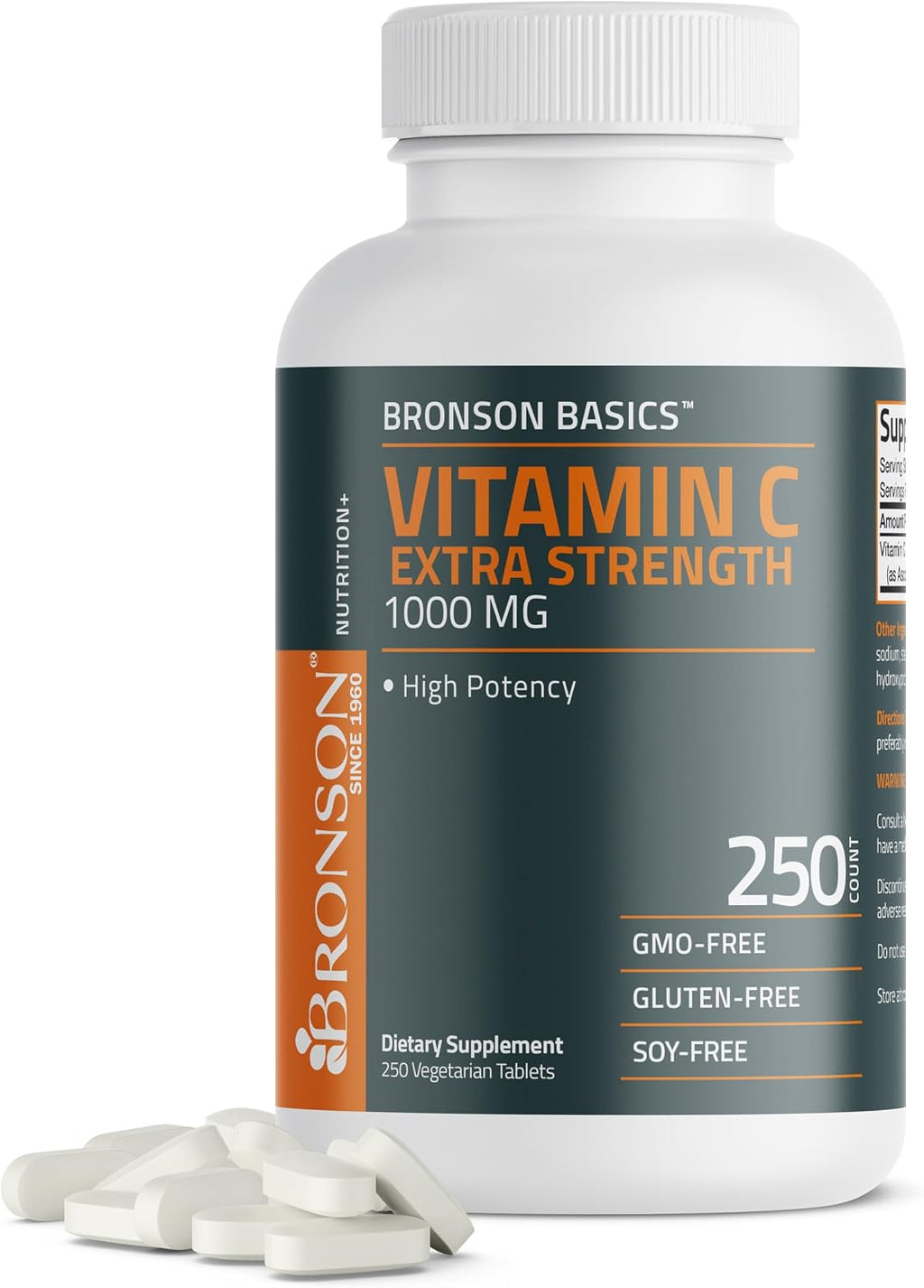 Bronson Vitamina C 1000 mg Extra Strength - 250 Comprimidos Vegetarianos